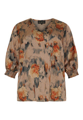 No. 1. By Ox Bluse med V-hals, smockmanchetter og halve ærmer