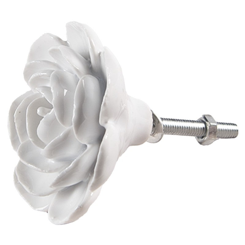 Door Knob Flower Ø 6x3 cm White Ceramic Furniture Knob