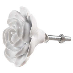 Door Knob Flower Ø 6x3 cm White Ceramic Furniture Knob