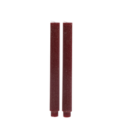 Dinner Candle w. grooves & glitter set of 2 H26.5/D2.5 cm cherry
