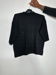 Strikbluse med bling
