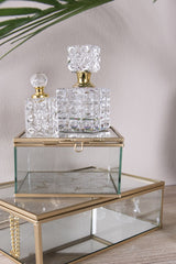 Retro smykkeskrin i glas med guld kant 12x12x6 cm