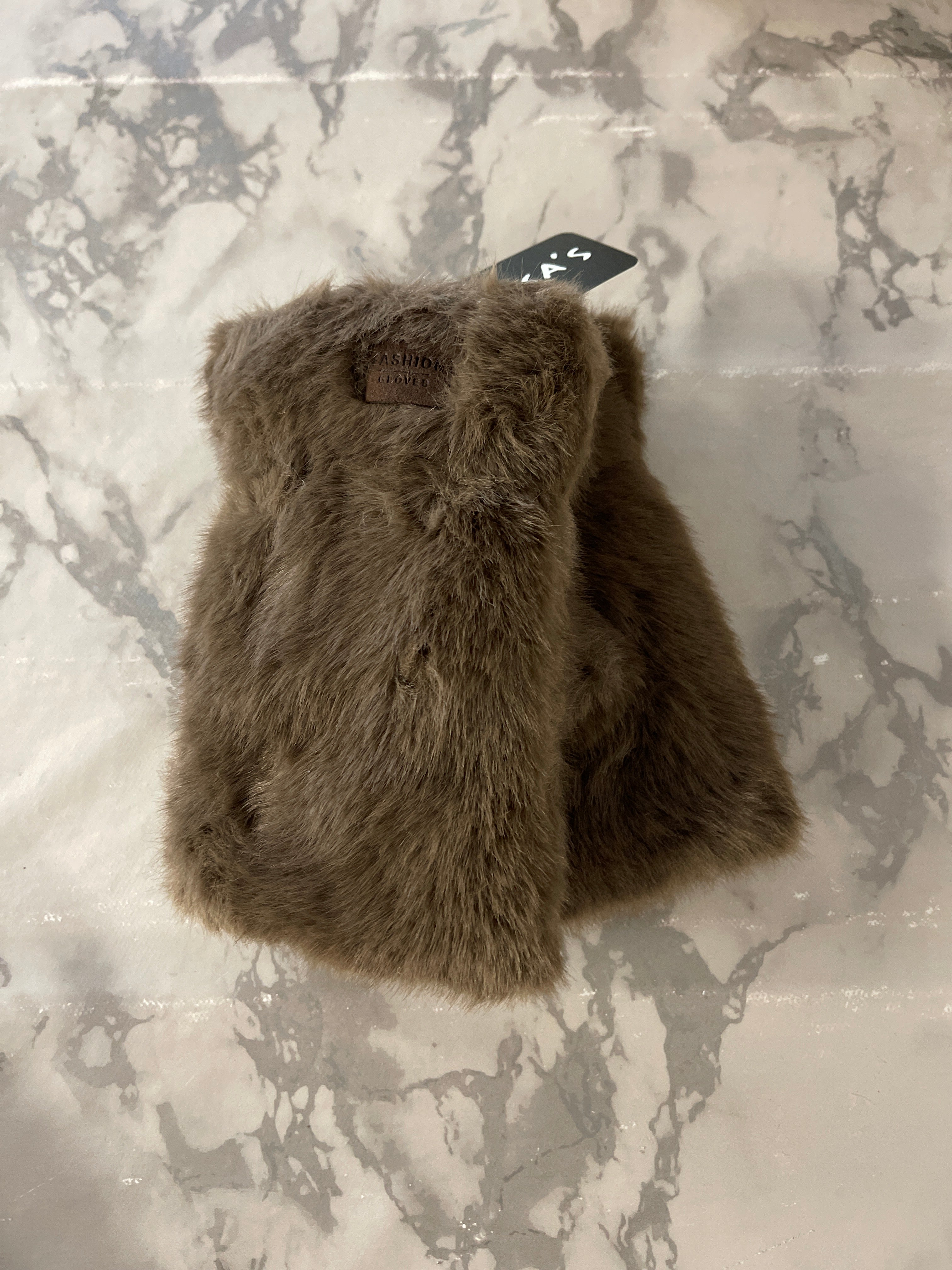 Fingerløse faux fur handsker
