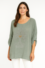 Bomuldsbluse med bling livets træ - ITJULI25