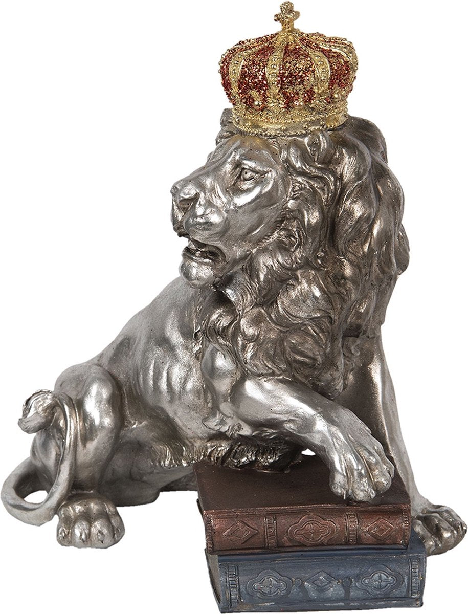 Dekorativ løve med krone og bøger 42x25x44 cm
