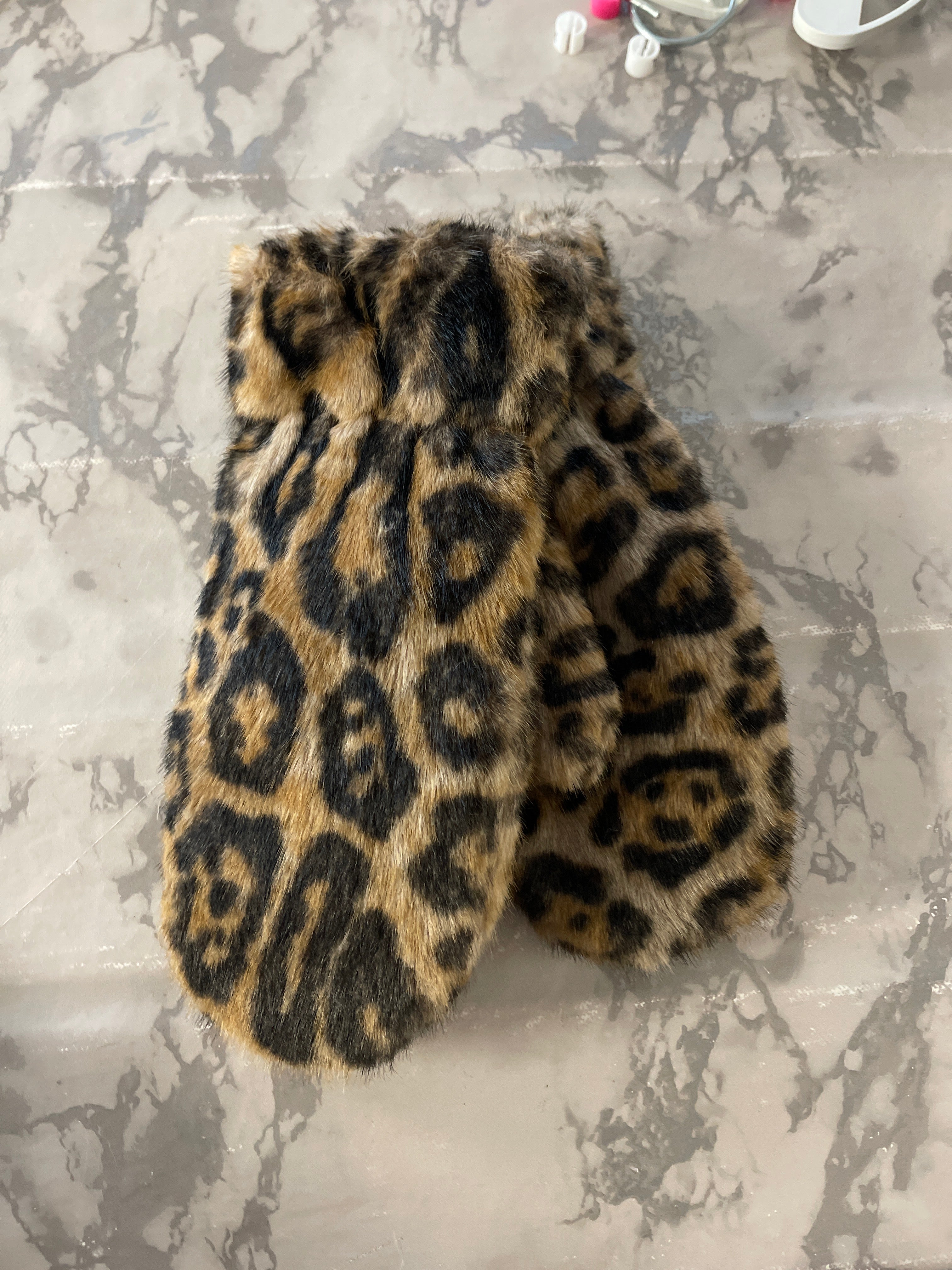 Faux fur luffer med leopard print
