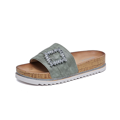 Slip on sandaler med bling spænde