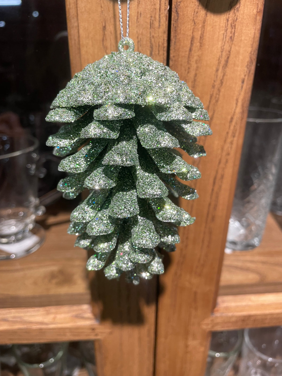 Fyrrekogle glitter lysegrøn 12,5cm x 7,5cm