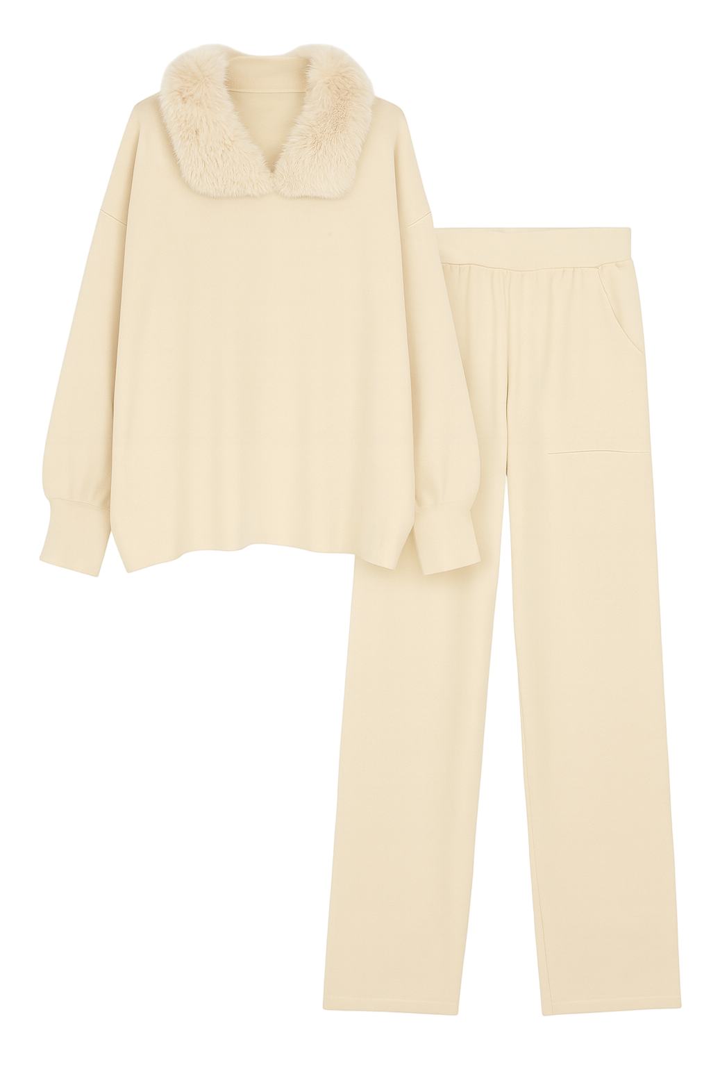 Viskose striksæt med imiteret pels by Krone 1