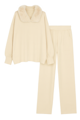 Viskose striksæt med imiteret pels by Krone 1