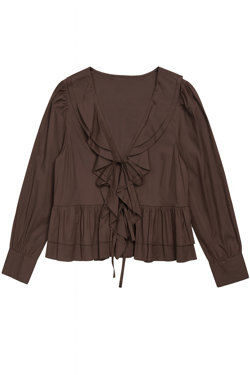 Skjorte med bindebånd og flæse