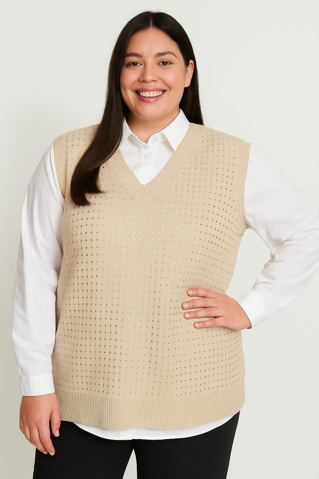 Strikket vest v-hals og bling