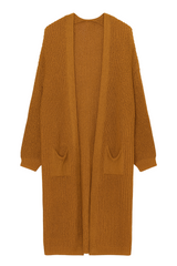Lang strikcardigan camel