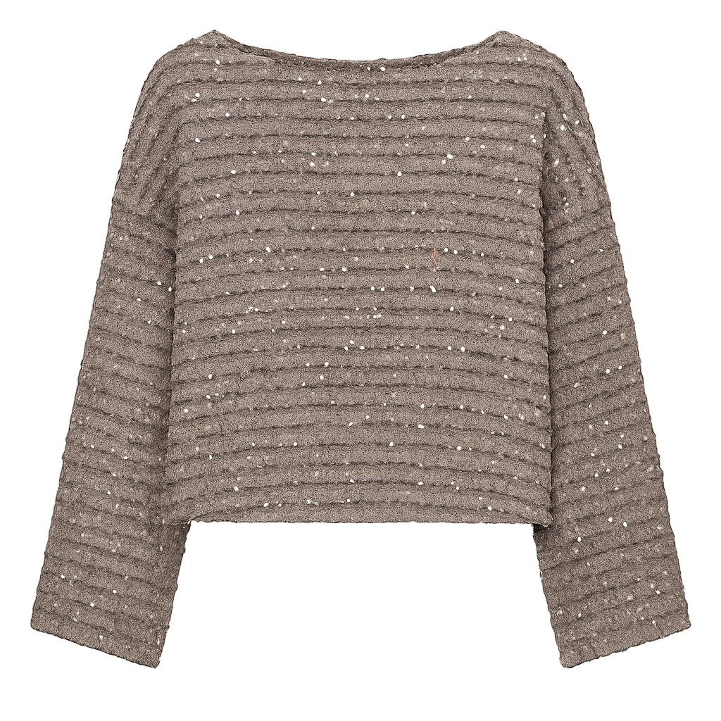 Access Langærmet top med pailletter og bådudskæring by Access Fashion