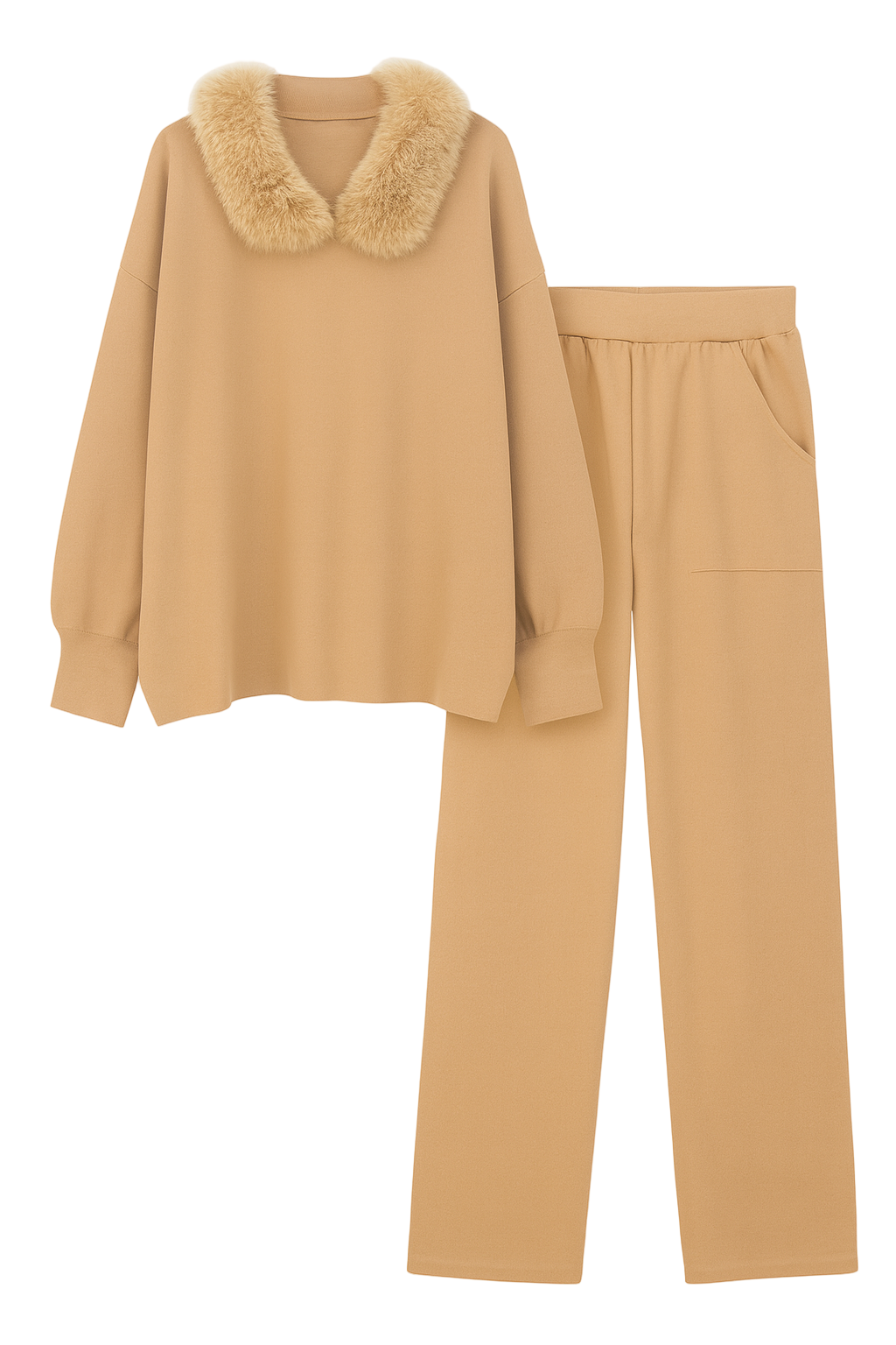 Viskose striksæt med imiteret pels by Krone 1