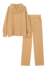 Viskose striksæt med imiteret pels by Krone 1