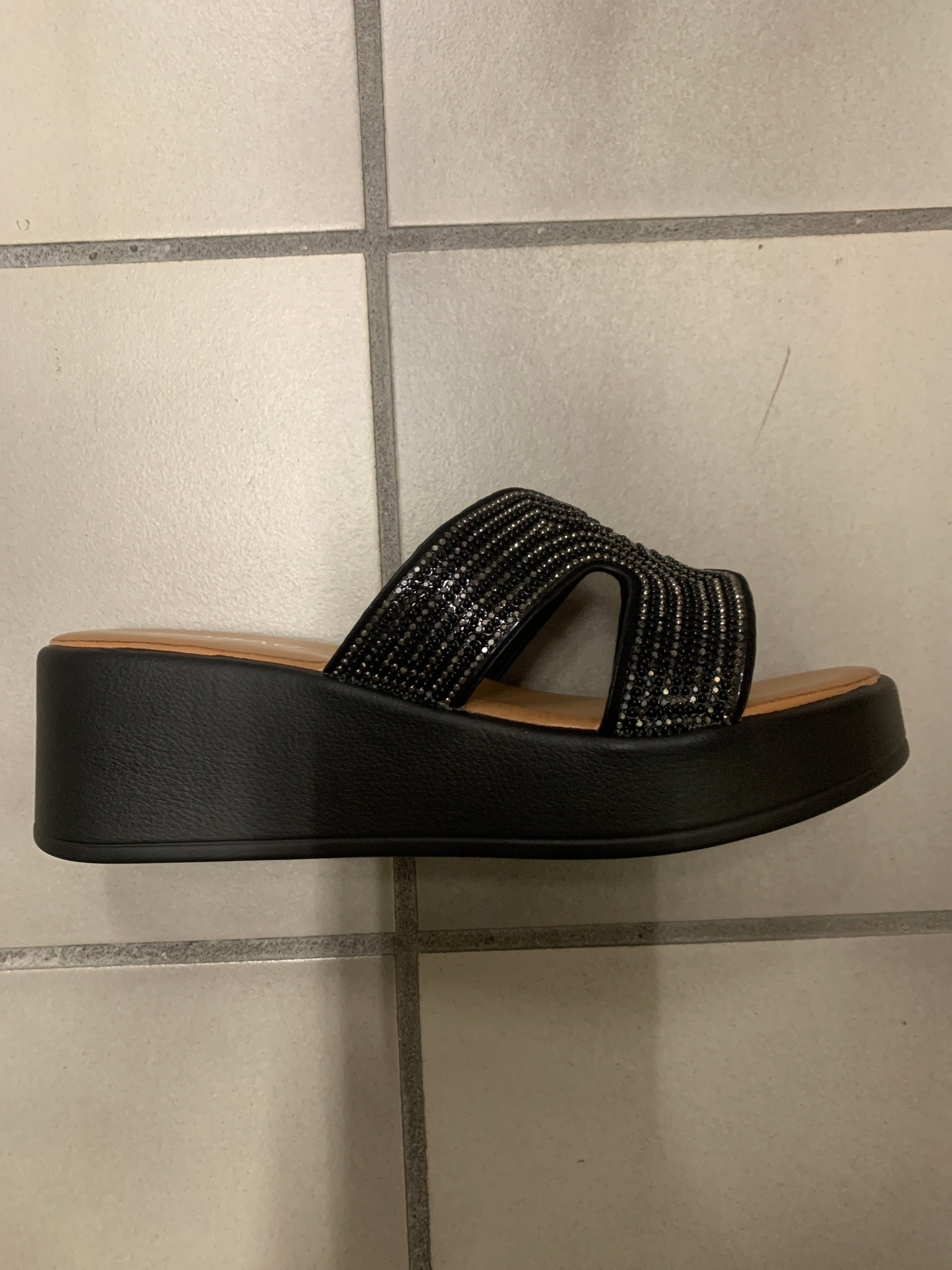 Kilehæl slip on sandaler med bling by Krone 1