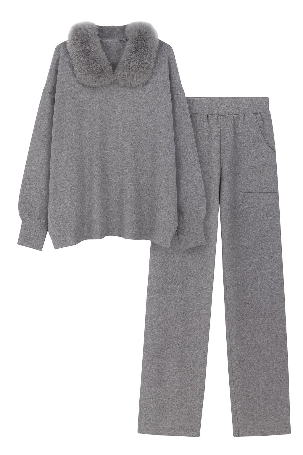 Viskose striksæt med imiteret pels by Krone 1