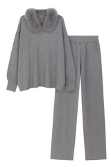 Viskose striksæt med imiteret pels by Krone 1