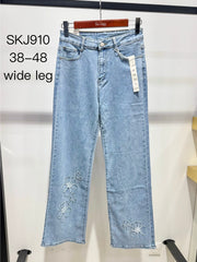 Jeans med broderet blomster