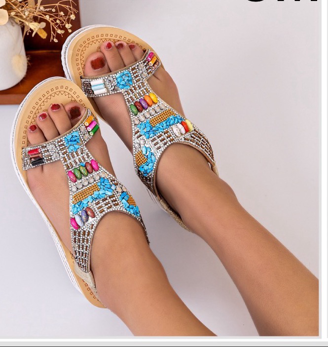 Sandaler med blød sål multi perler by Gioa