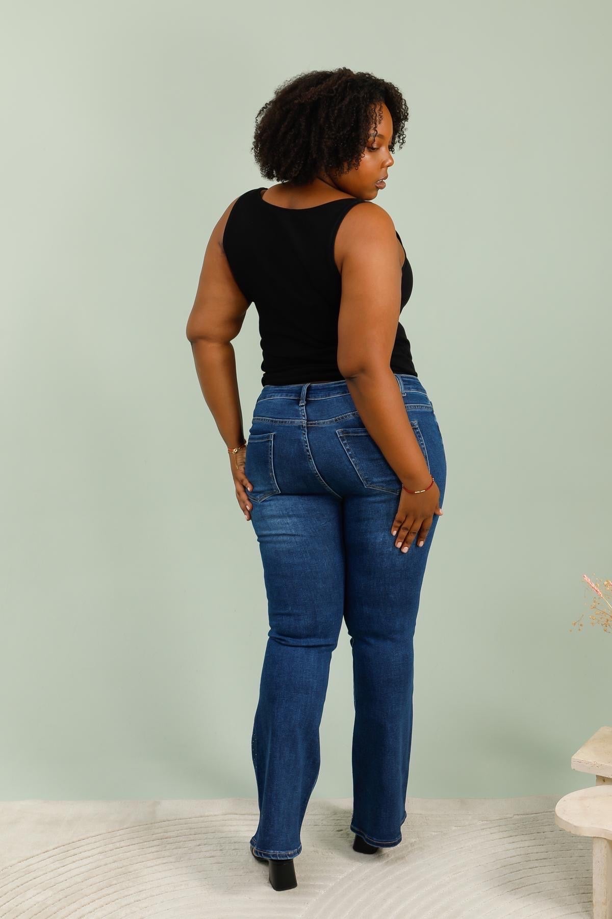 Flare jeans med bling regn darkwash plus size by G-Smack