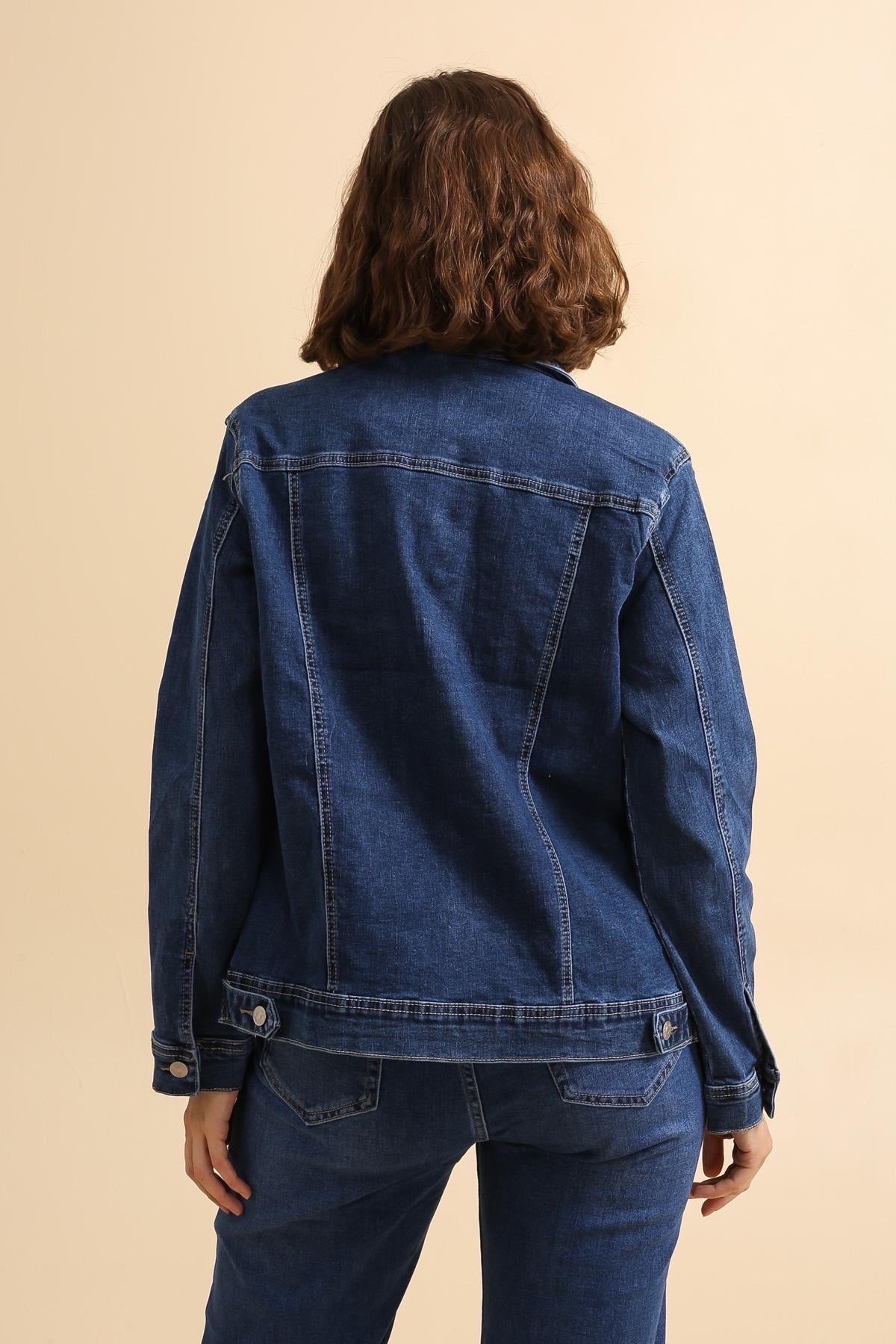 Cowboyjakke med stræk og lommer darkwash plus size by G-Smack