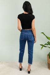 Mom fit jeans med bling blomst darkwash by G-Smack