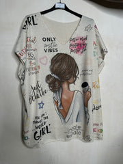 Guld strik t shirt med dame by Ohlala