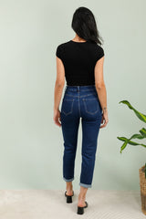 Jeans med broderi blomster og fold mom fit by G-Smack
