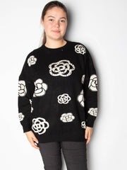 Striktrøje med blomster og bling - ITSEP24