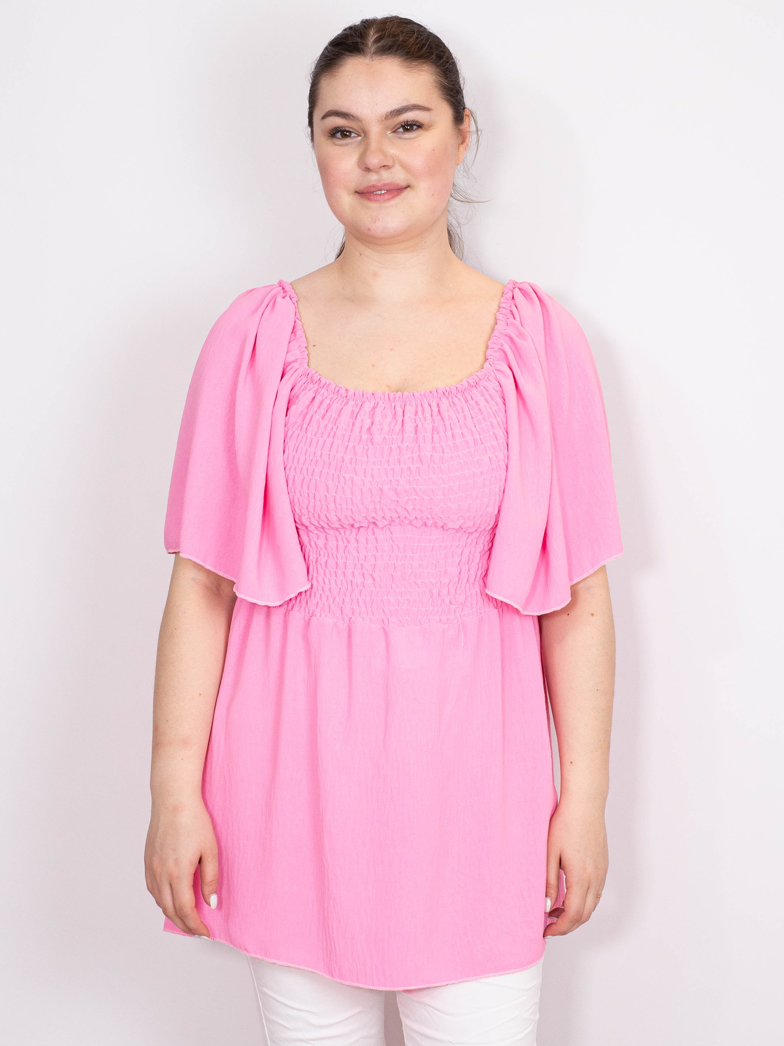 Smock bluse med vidde ærme - Brystmål 130cm