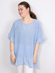 Bomuldsbluse med flæsekanter - Brystmål 140cm