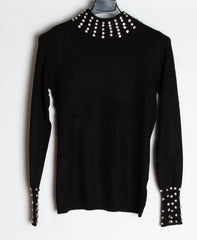 Sort strik bluse med bling turtleneck - ITNOV24