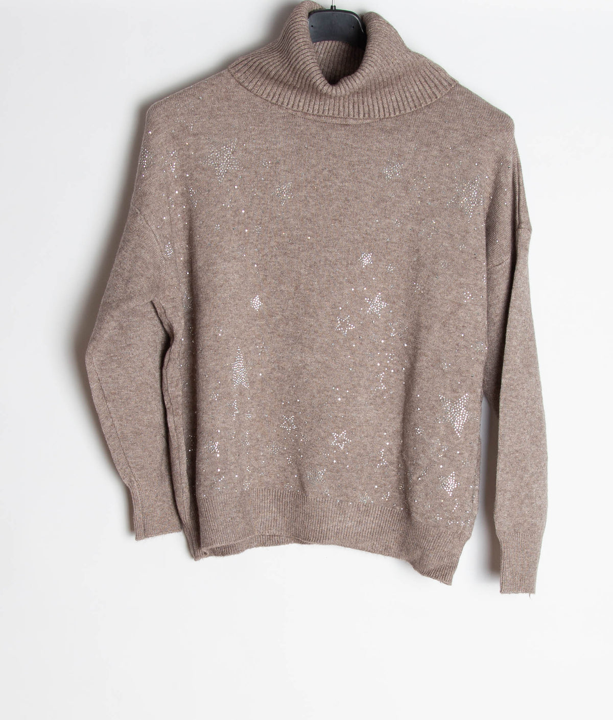 Strikbluse med rullekrave med bling stjerne - Ingen returret - ITNOV24