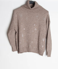 Strikbluse med rullekrave med bling stjerne - Ingen returret - ITNOV24