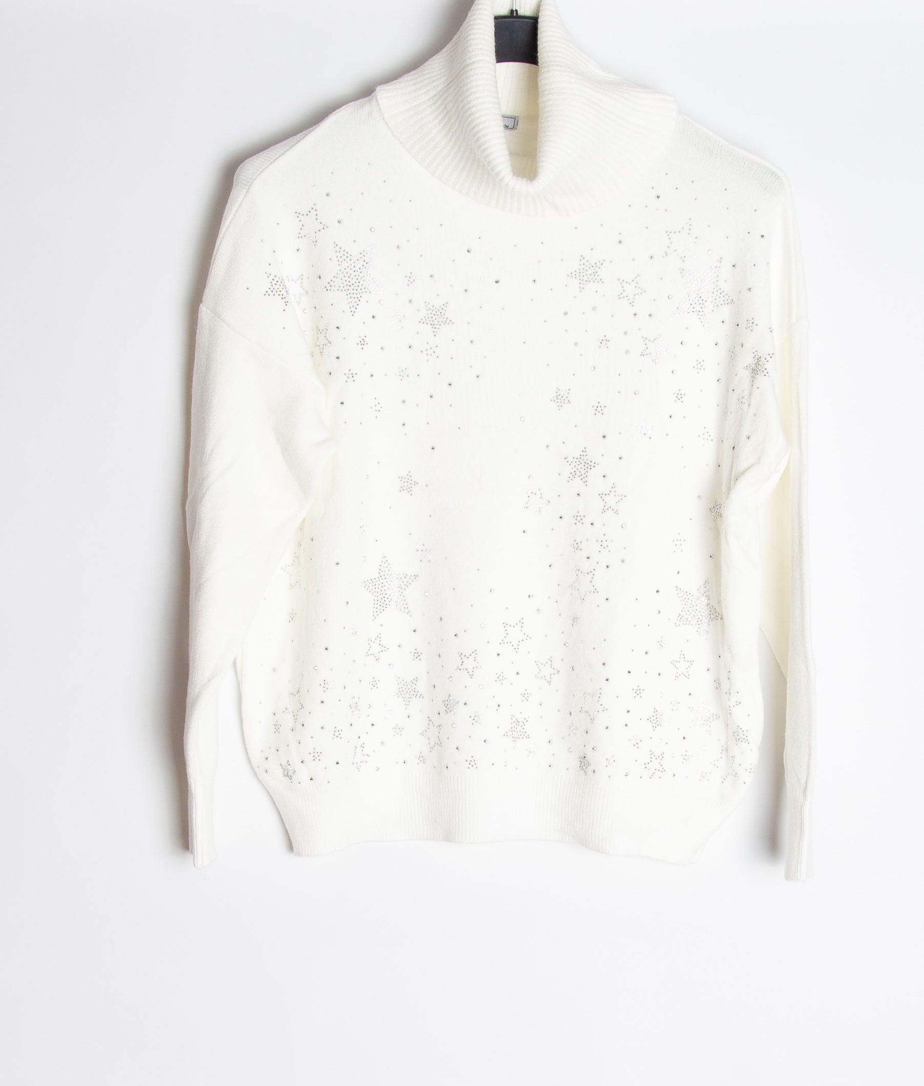 Strikbluse med rullekrave med bling stjerne - Ingen returret - ITNOV24