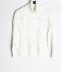 Strikbluse med rullekrave med bling stjerne - Ingen returret - ITNOV24