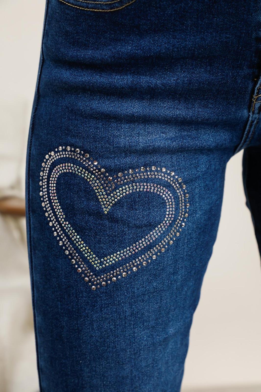 Jeans mom fit med bling hjerter