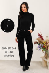 Jeans i sort med bred ben og hjerte bling knapper