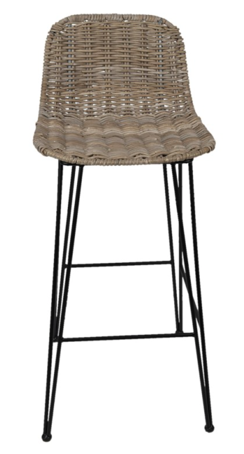 Barstol m. rattanflet - Brun