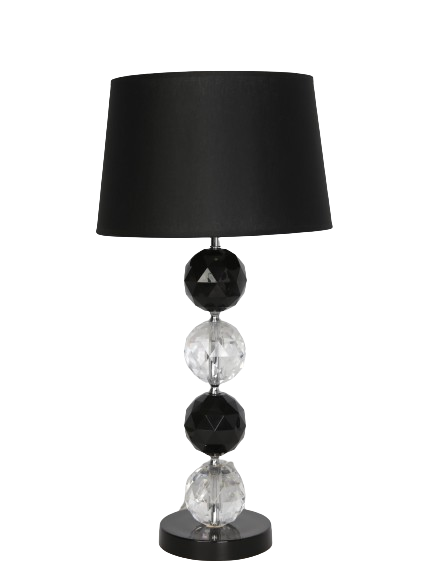 Bordlampe med klare og sorte facetslebne glaskugler