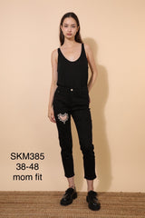 Mom fit jeans med bling hjerte sort by Krone 1