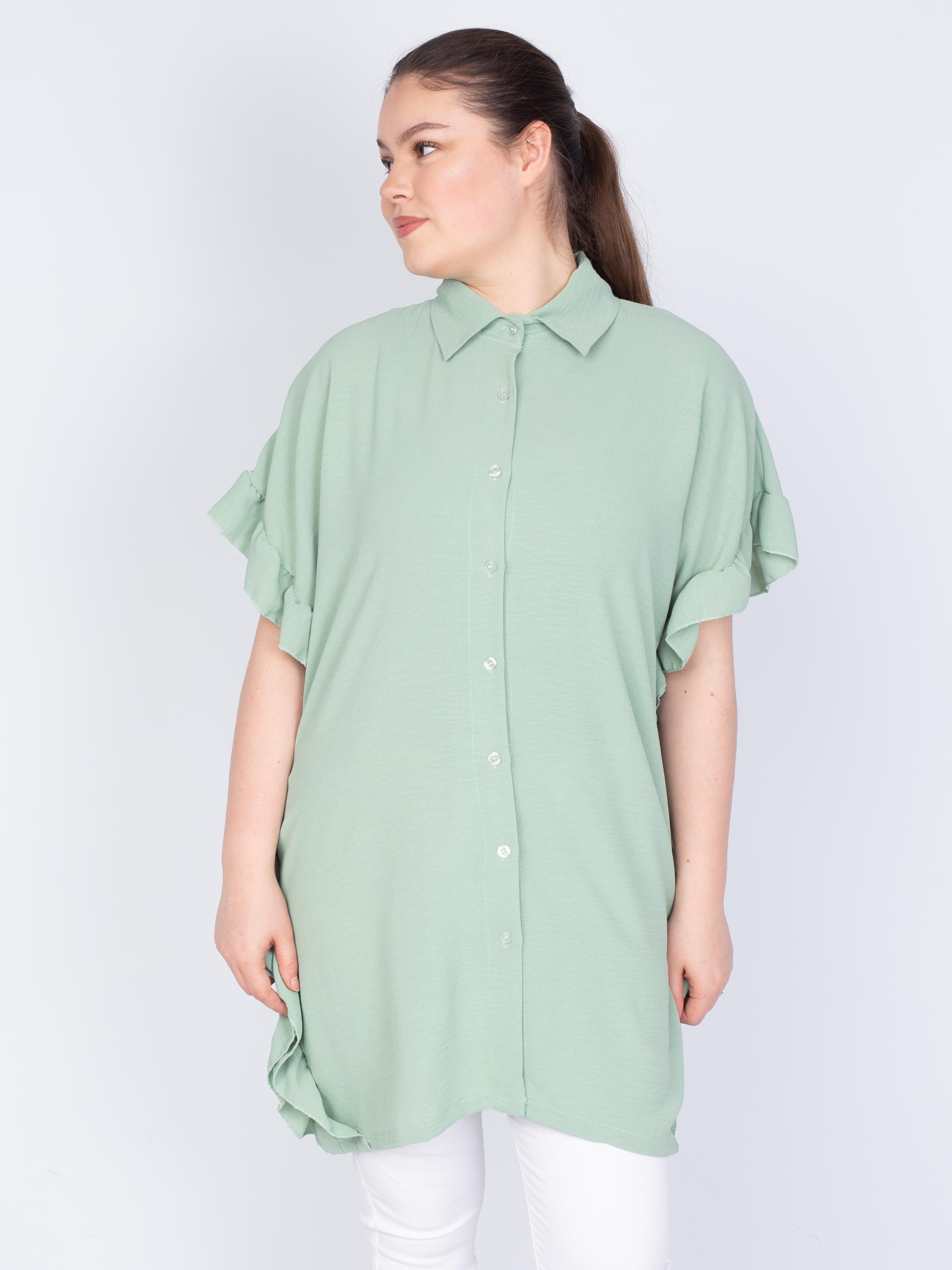 Oversize skjorte med flæse - Brystmål 140cm