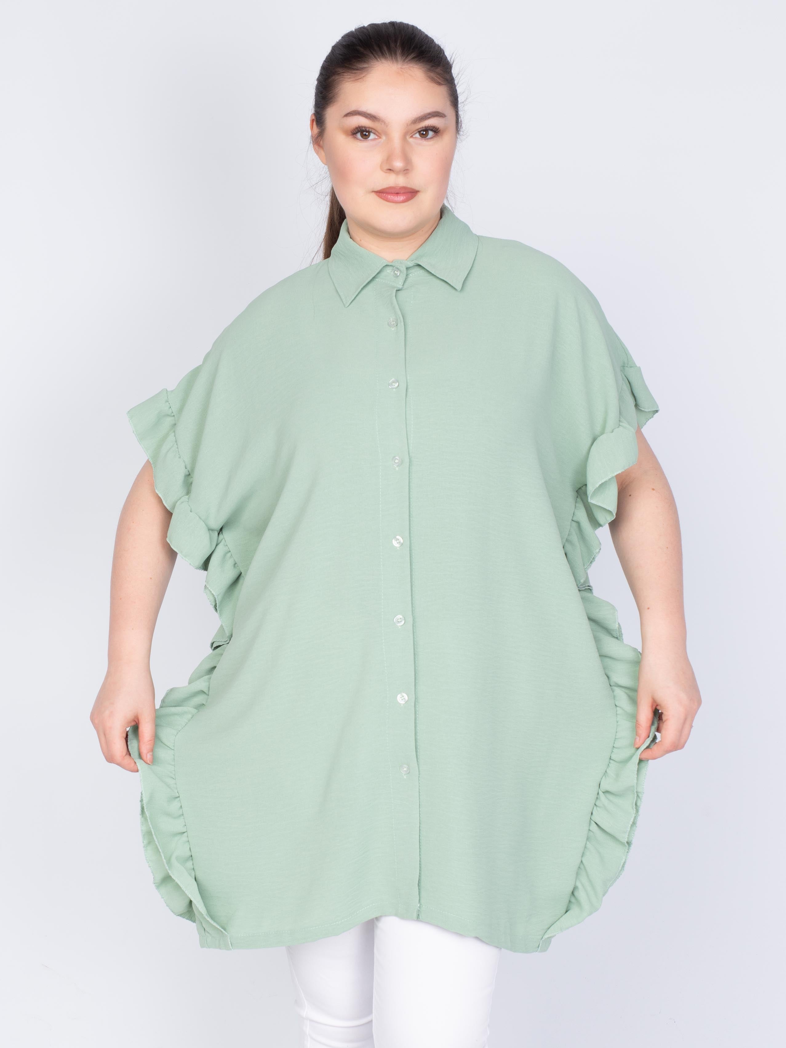 Oversize skjorte med flæse - Brystmål 140cm