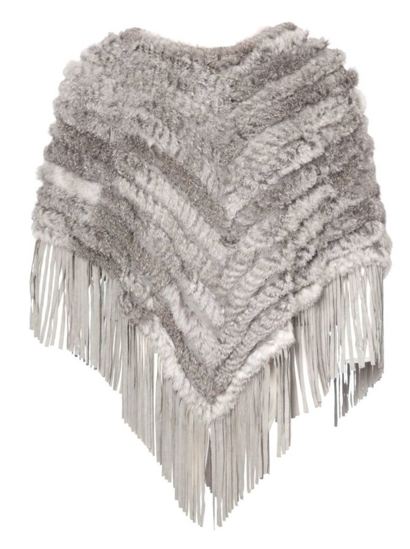 Krone 1 - Poncho med frynser grå