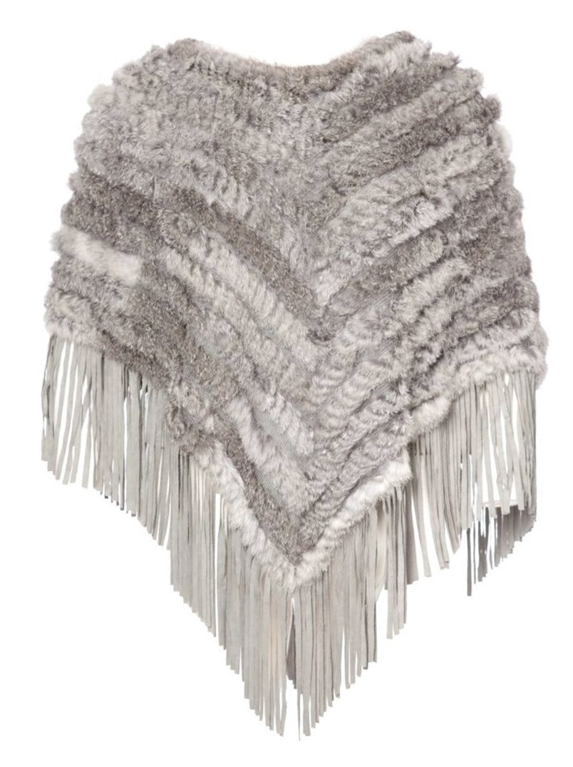 Crown 1 - Poncho with fringe gray