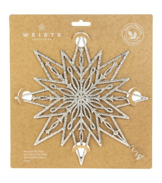 FILIGREE TREE TOP STAR 250MM SILVER BIO GLITTER