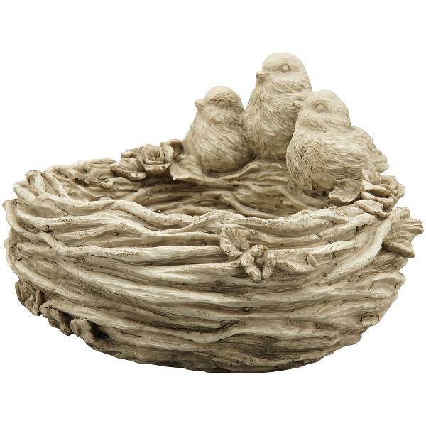 Fuglerede med 3 fugle – Polyresin 30,5x27,3x21,7 cm by Exner