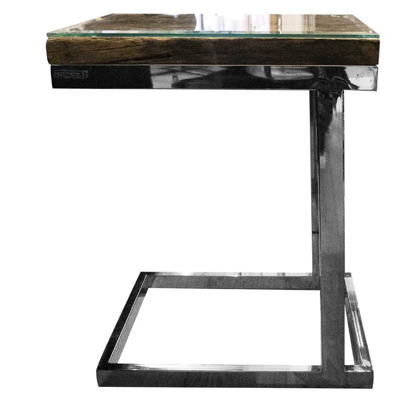 Sidebord i træ, glas og stål 50x35x65cm